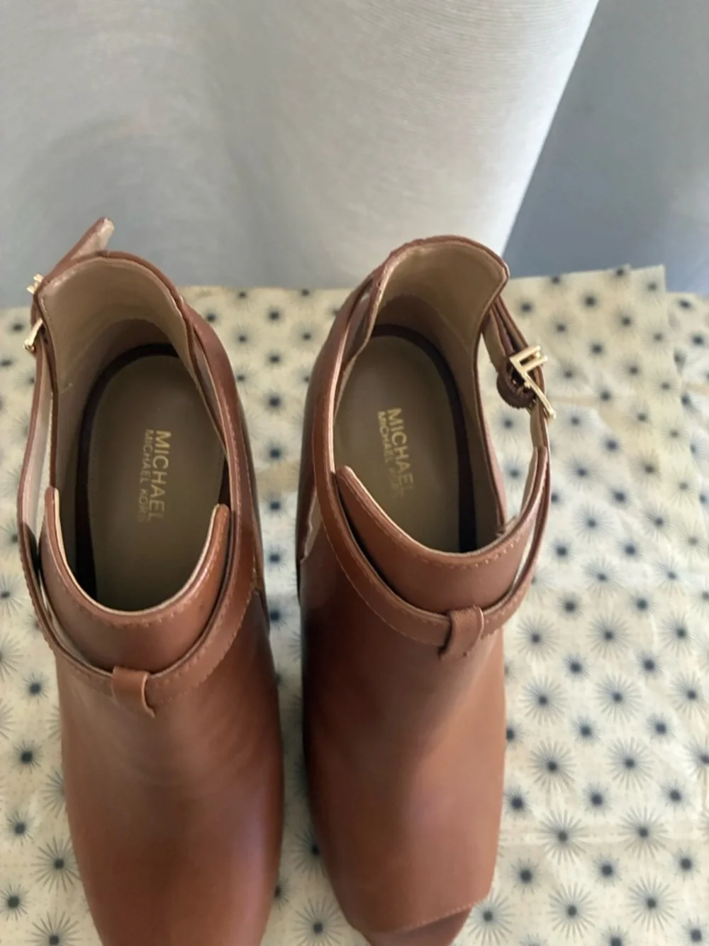 MICHAEL Michael Kors Brown Peep-Toe Ankle Booties with Buckle Strap